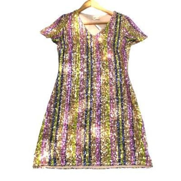 Altar’d state Georgine vertical rainbow sequin above knee dress NWT Size S festi - Picture 2 of 5